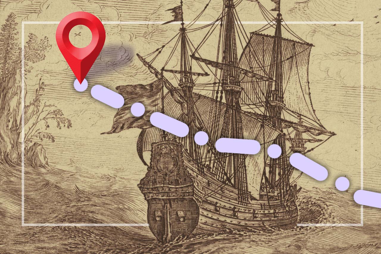 sailing ship with GPS icons